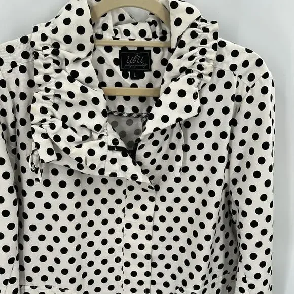 UBU Women's Black & White Polkadot Zip Top/Jacket/Blazer Size Large - Picture 2 of 15